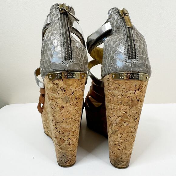 Jimmy Choo Sandals Womens 38.5/ US 8.5 Cork Wedge Leather Gladiator - Picture 3 of 12